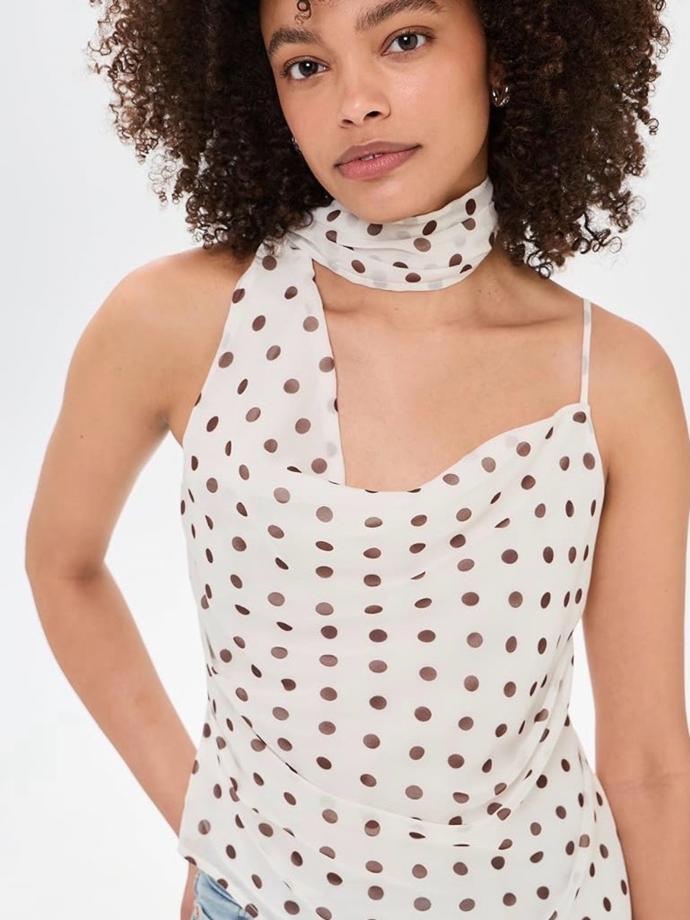 Astr the Label Cream Polka Dot Cowl Cami with attached neck scarf